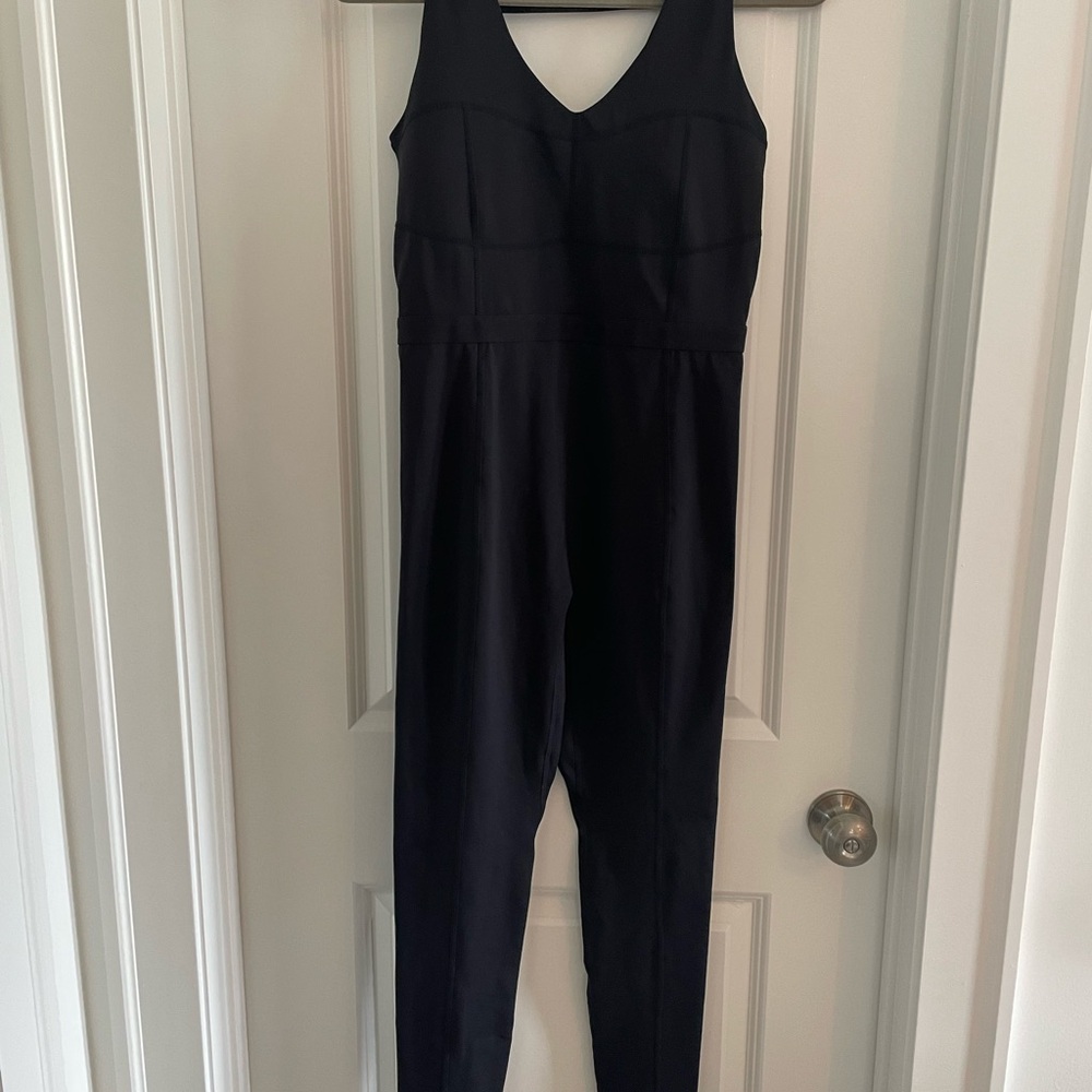 NWOT Fabletics Black Sleeveless Jumpsuit with V-Neckline
